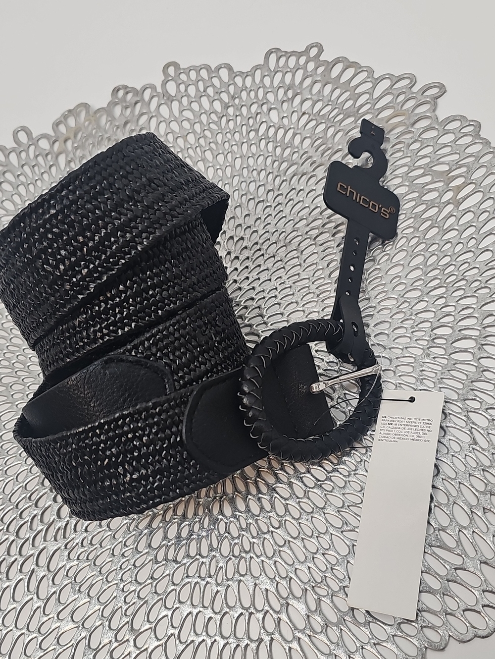 Chico's Black Woven Stretch Belt Sz:L